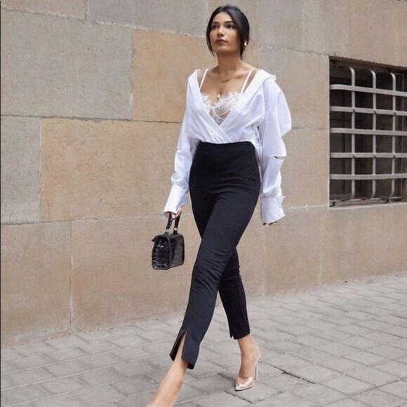 Slit flared dress pants high waist minimal black - Picture 2 of 6